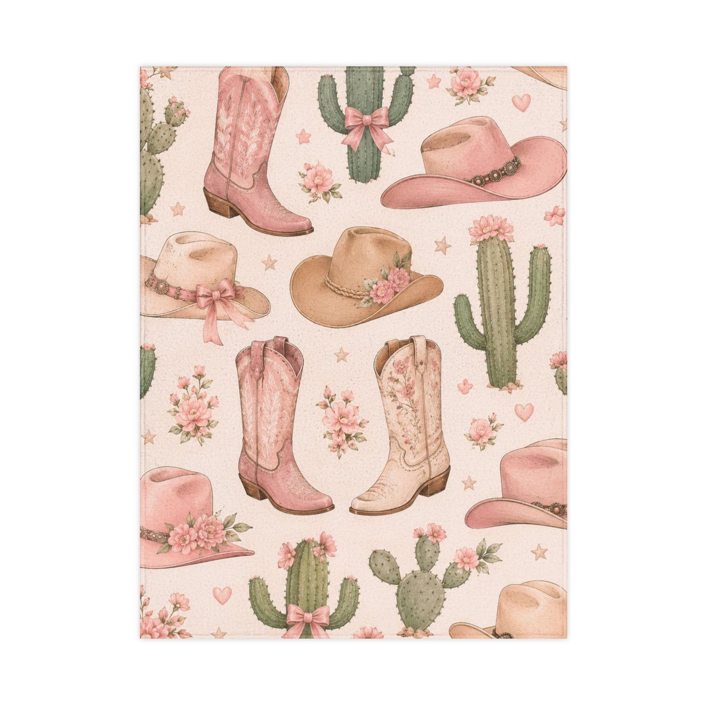 Western Themed Toddler Blanket — Pink Cowboy Hat & Boot Nursery Throw
