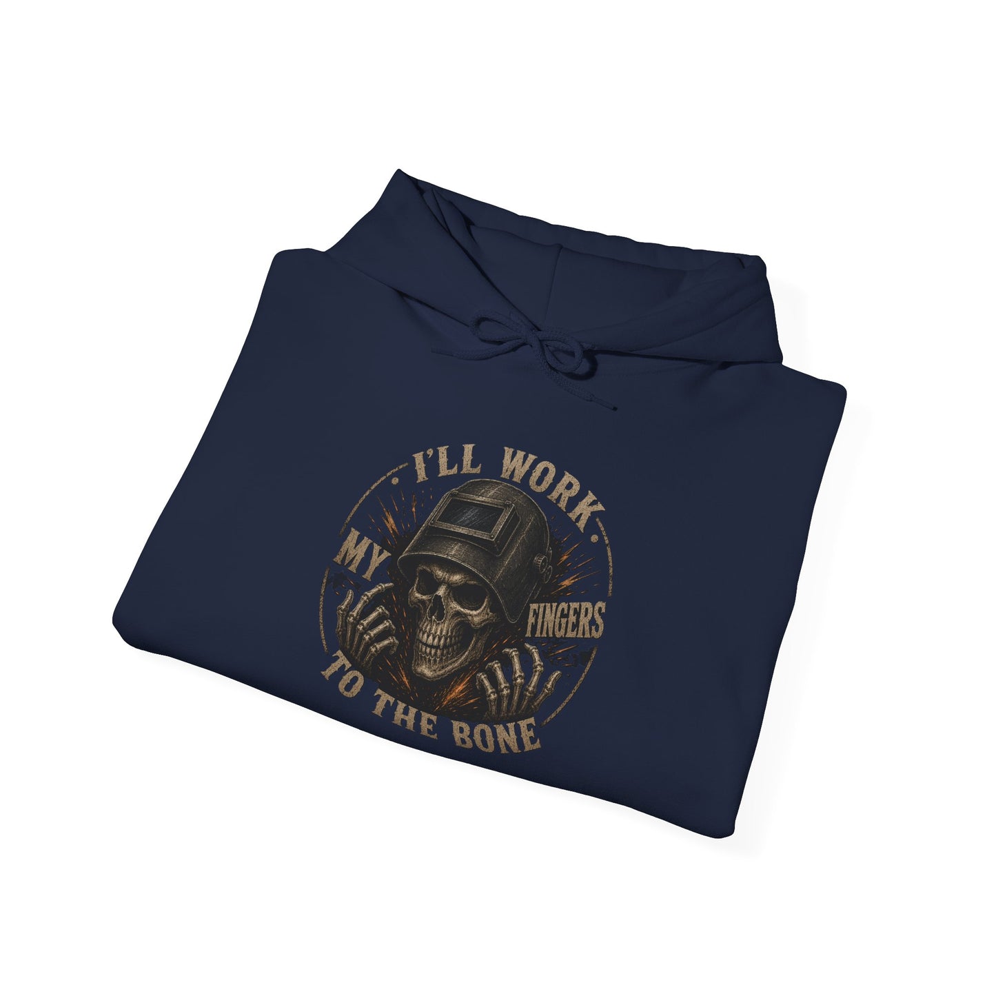 Hoodie — "I'll Work to the Bone" Vintage Skeleton Worker Pullover
