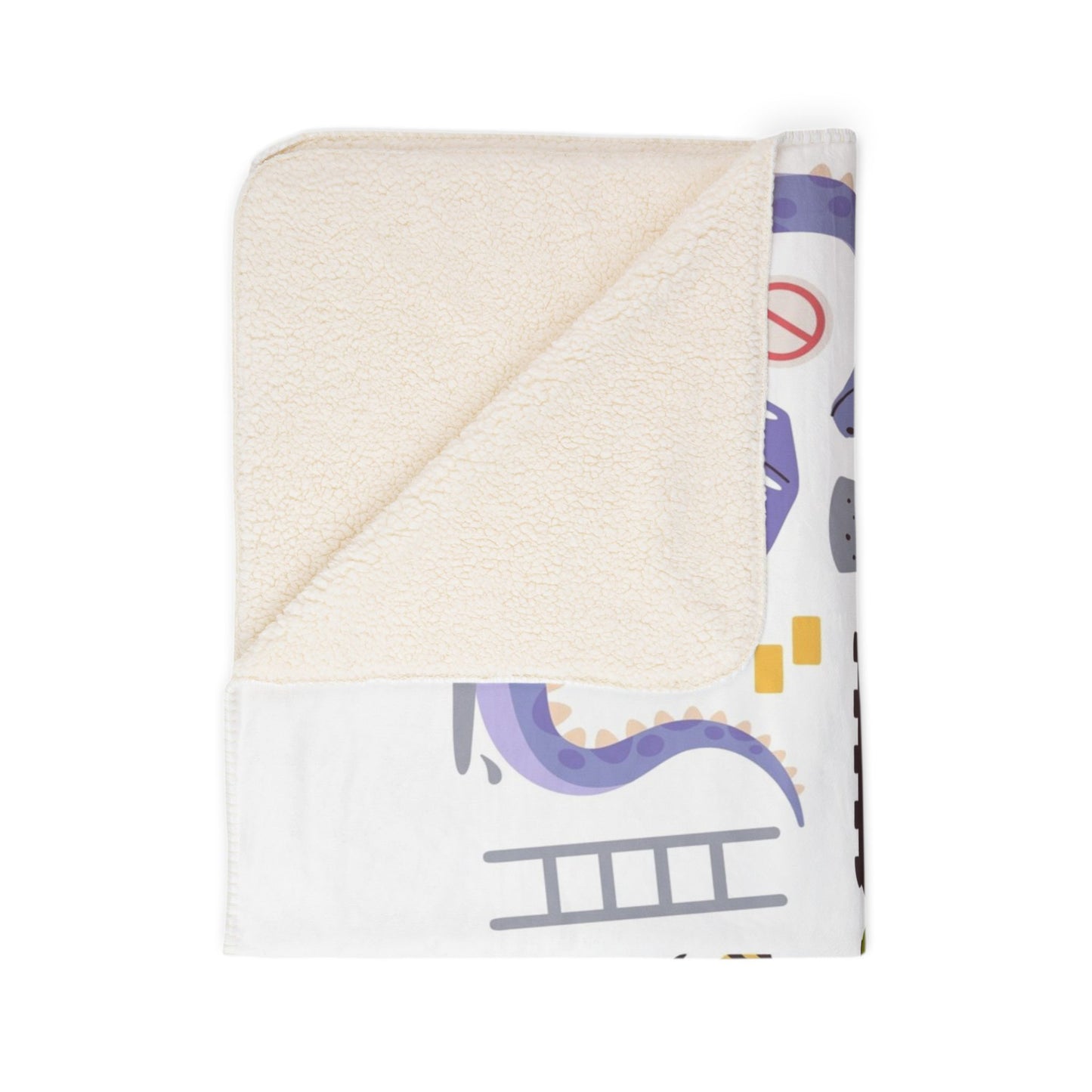 Kids’ Fleece Sherpa Blanket — Cute Construction Dino Trucks Pattern