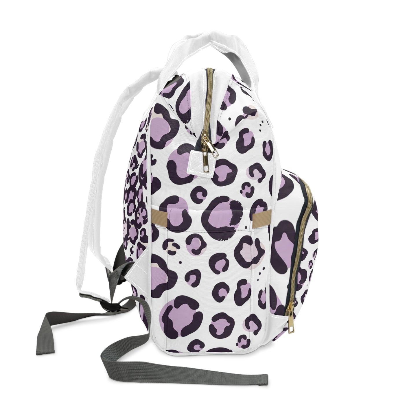 Purple Leopard Print Diaper Backpack – Multifunctional Baby Bag with Changing Pocket