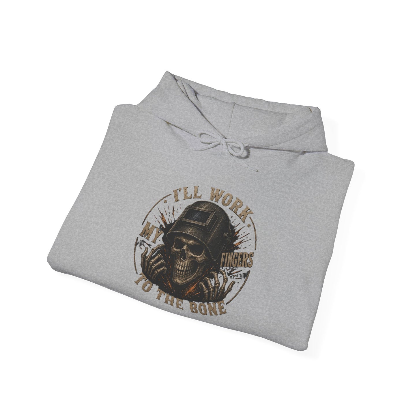 Hoodie — "I'll Work to the Bone" Vintage Skeleton Worker Pullover