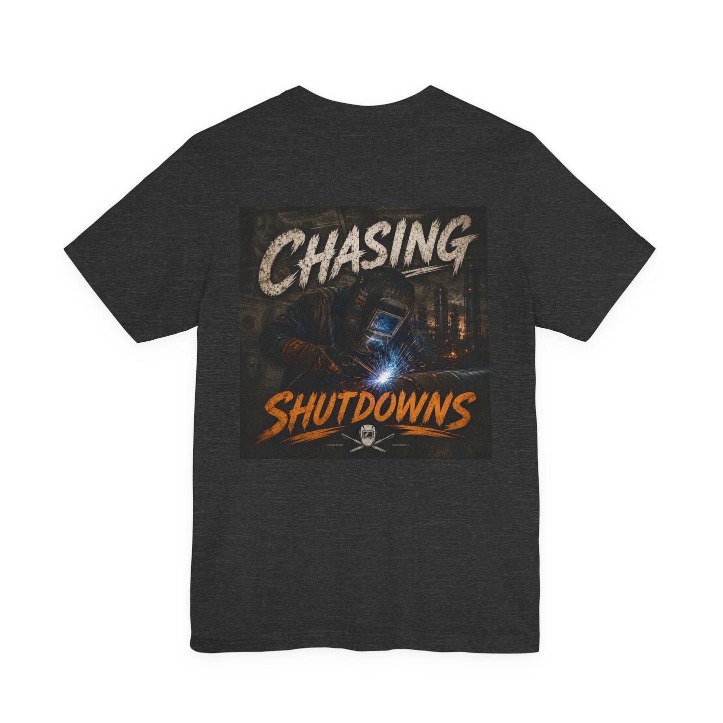 Chasing Shutdowns Graphic Tee — Industrial Welding Crew Shirt