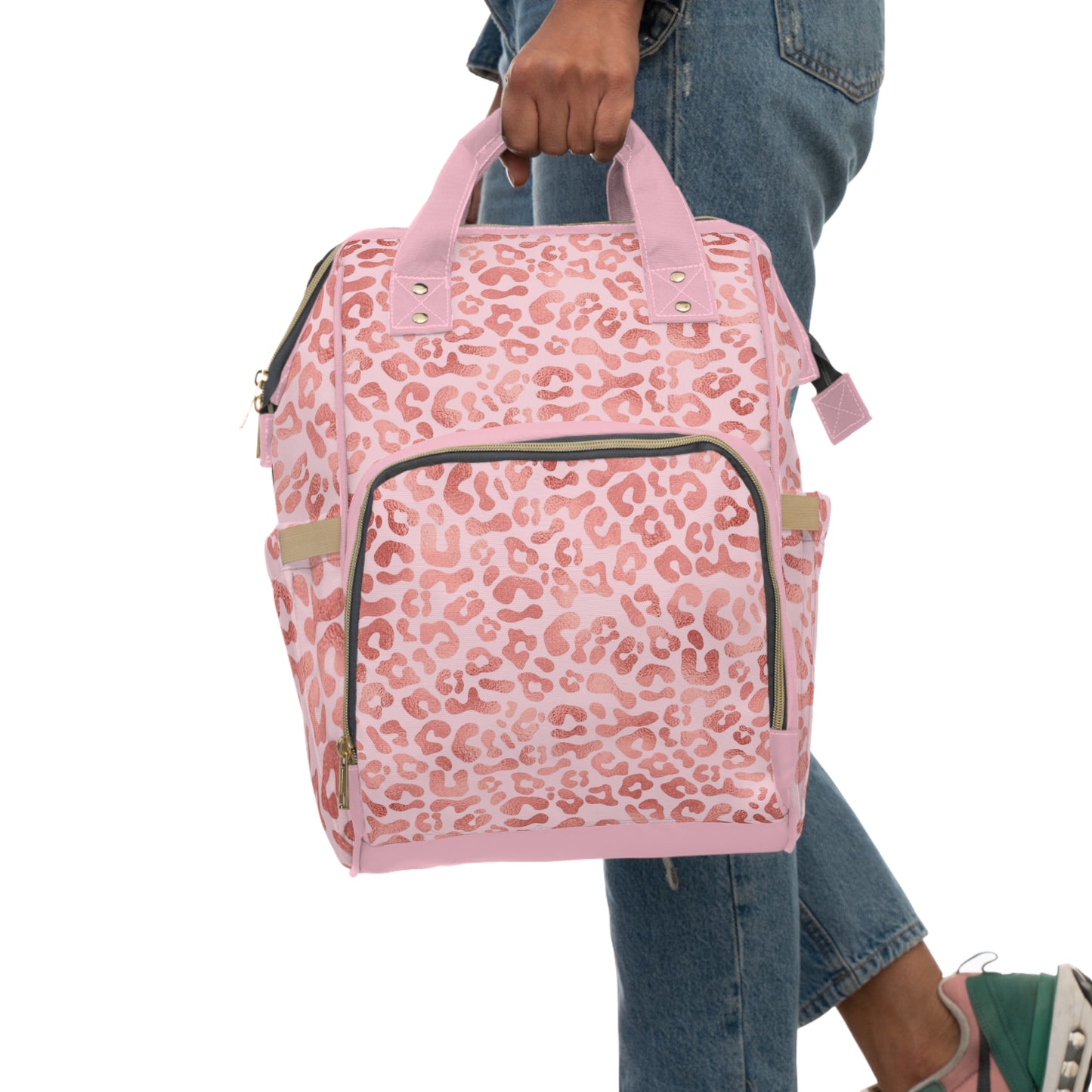 Pink Leopard Diaper Backpack — Multifunctional Baby Bag with Changing Mat