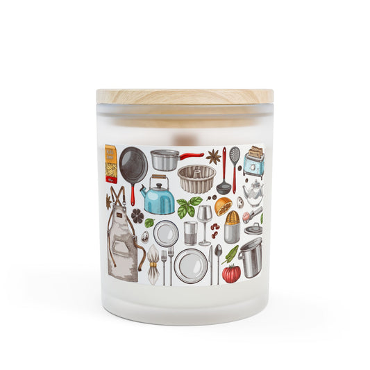 11oz Frosted Glass Candle — Kitchen Tools Illustration Scented Candle