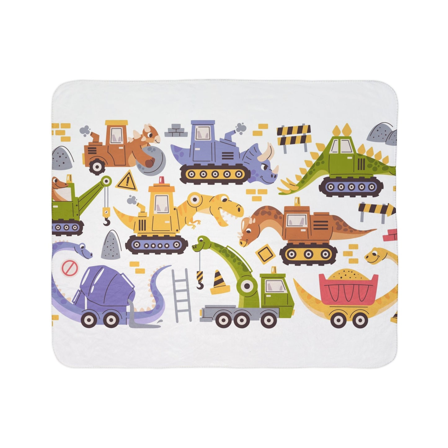 Kids’ Fleece Sherpa Blanket — Cute Construction Dino Trucks Pattern