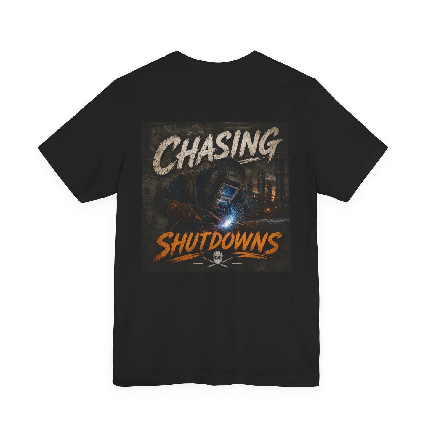 Chasing Shutdowns Graphic Tee — Industrial Welding Crew Shirt