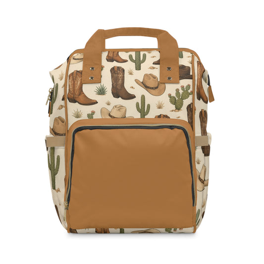 Cowboy Western Diaper Backpack — Multifunctional Baby Changing Bag with Cactus & Boot Print