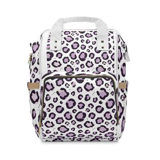 Purple Leopard Print Diaper Backpack – Multifunctional Baby Bag with Changing Pocket