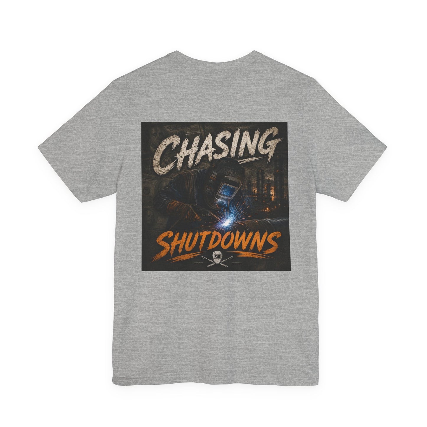 Chasing Shutdowns Graphic Tee — Industrial Welding Crew Shirt
