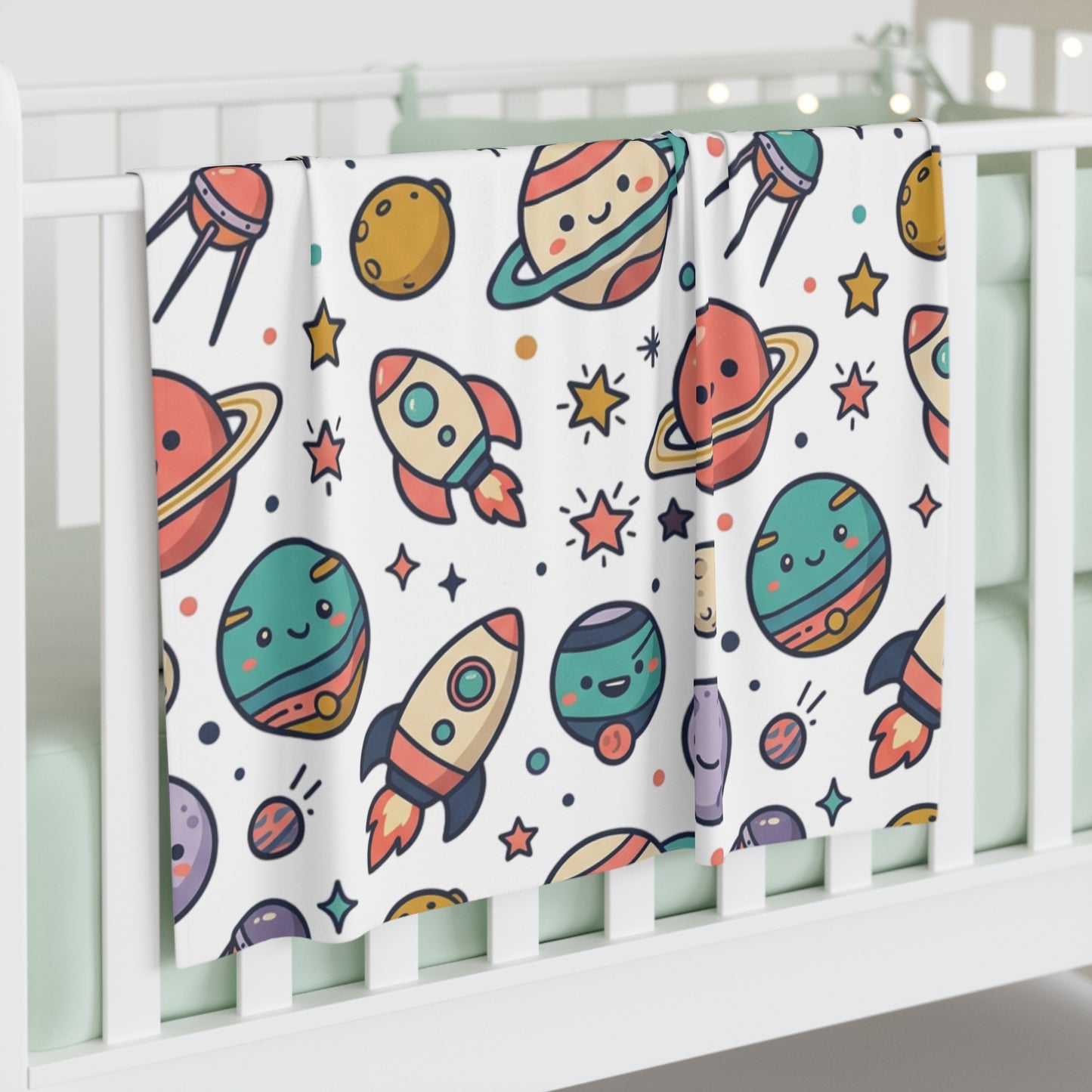 Space Themed Baby Blanket – Cute Rocket & Planets Newborn Wrap
