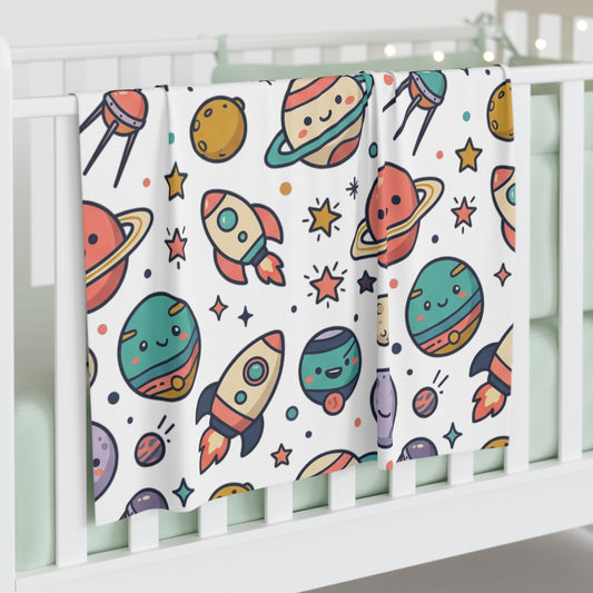 Space Themed Baby Blanket – Cute Rocket & Planets Newborn Wrap