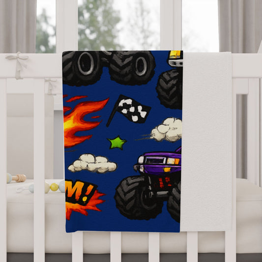 Monster Truck Toddler Blanket — Vroom Racing Trucks Plush Throw for Kids