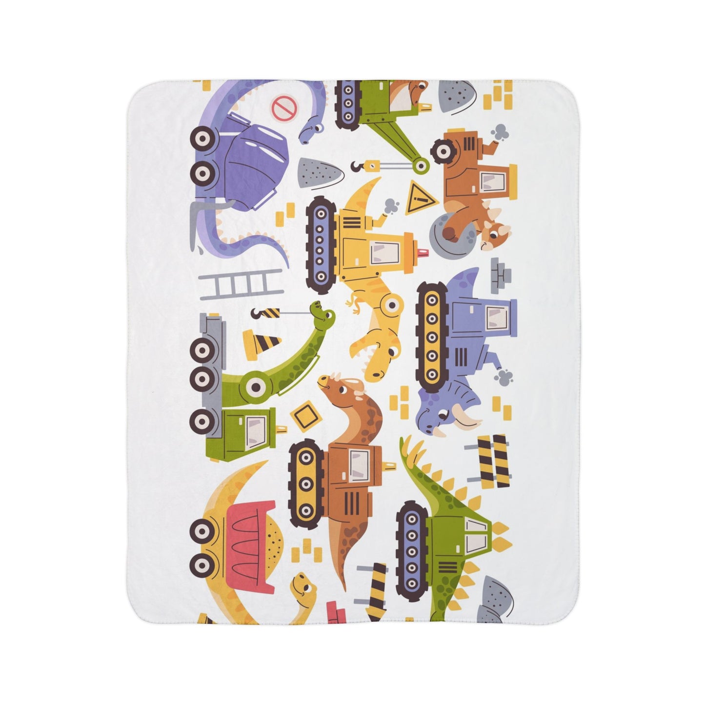 Kids’ Fleece Sherpa Blanket — Cute Construction Dino Trucks Pattern