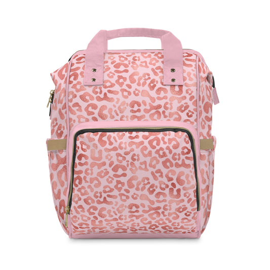 Pink Leopard Diaper Backpack — Multifunctional Baby Bag with Changing Mat