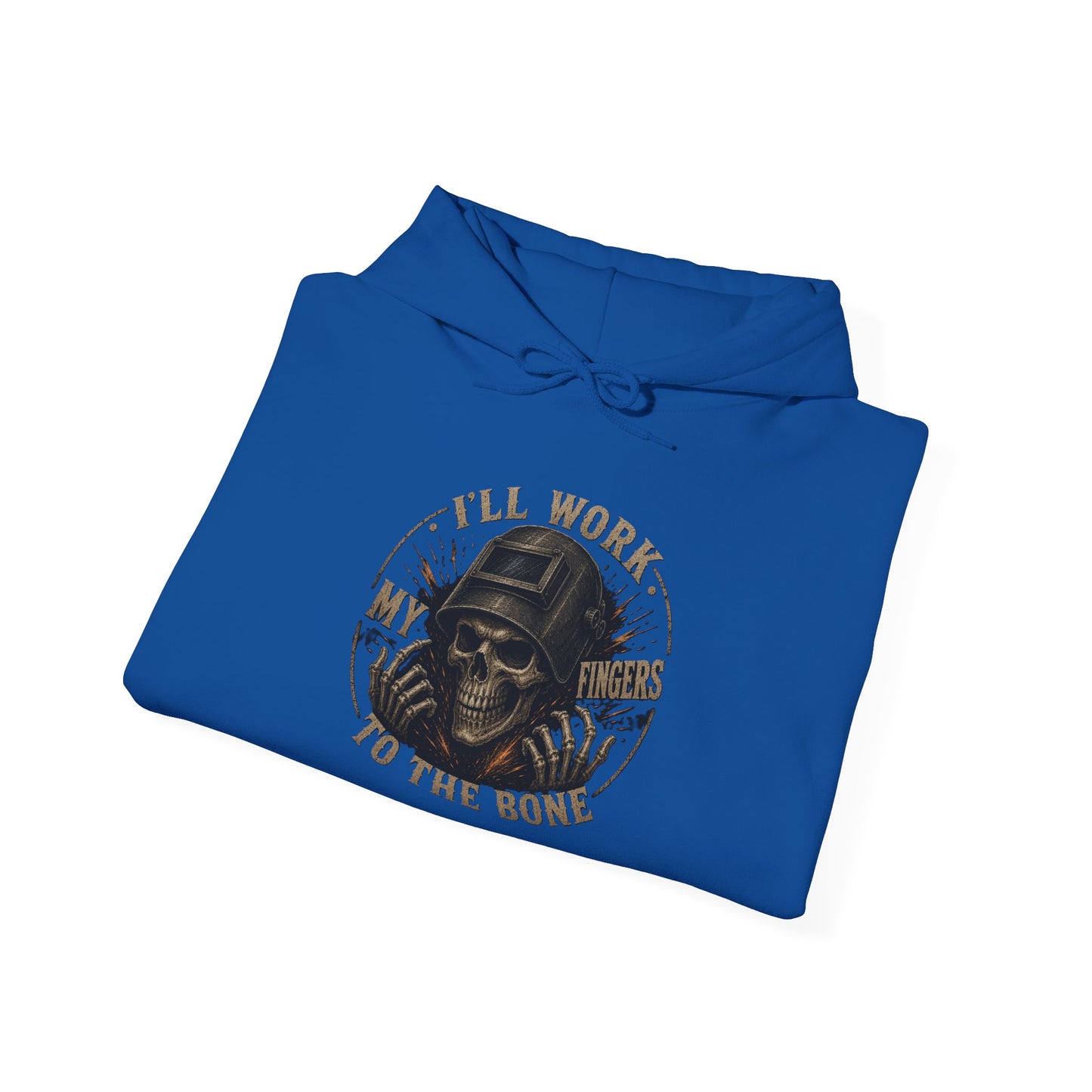 Hoodie — "I'll Work to the Bone" Vintage Skeleton Worker Pullover