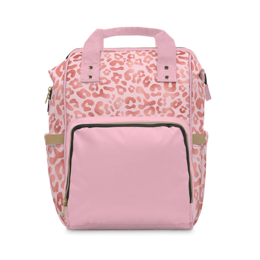 Customizable Pink Leopard Diaper Backpack — Multifunctional Baby Bag with Changing Mat