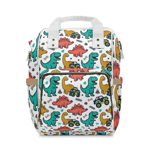 Dino Print Diaper Backpack — Multifunctional Baby Bag with Playful Dinosaur Pattern