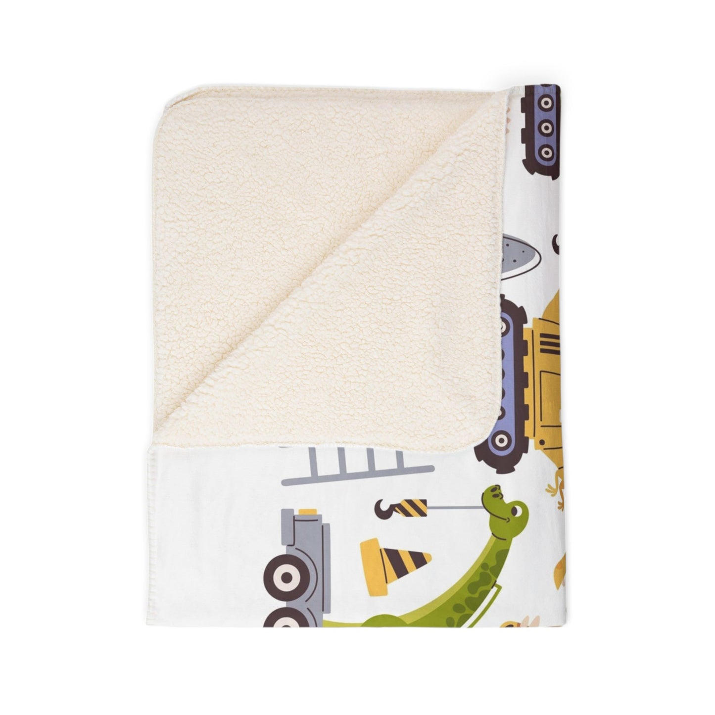Kids’ Fleece Sherpa Blanket — Cute Construction Dino Trucks Pattern