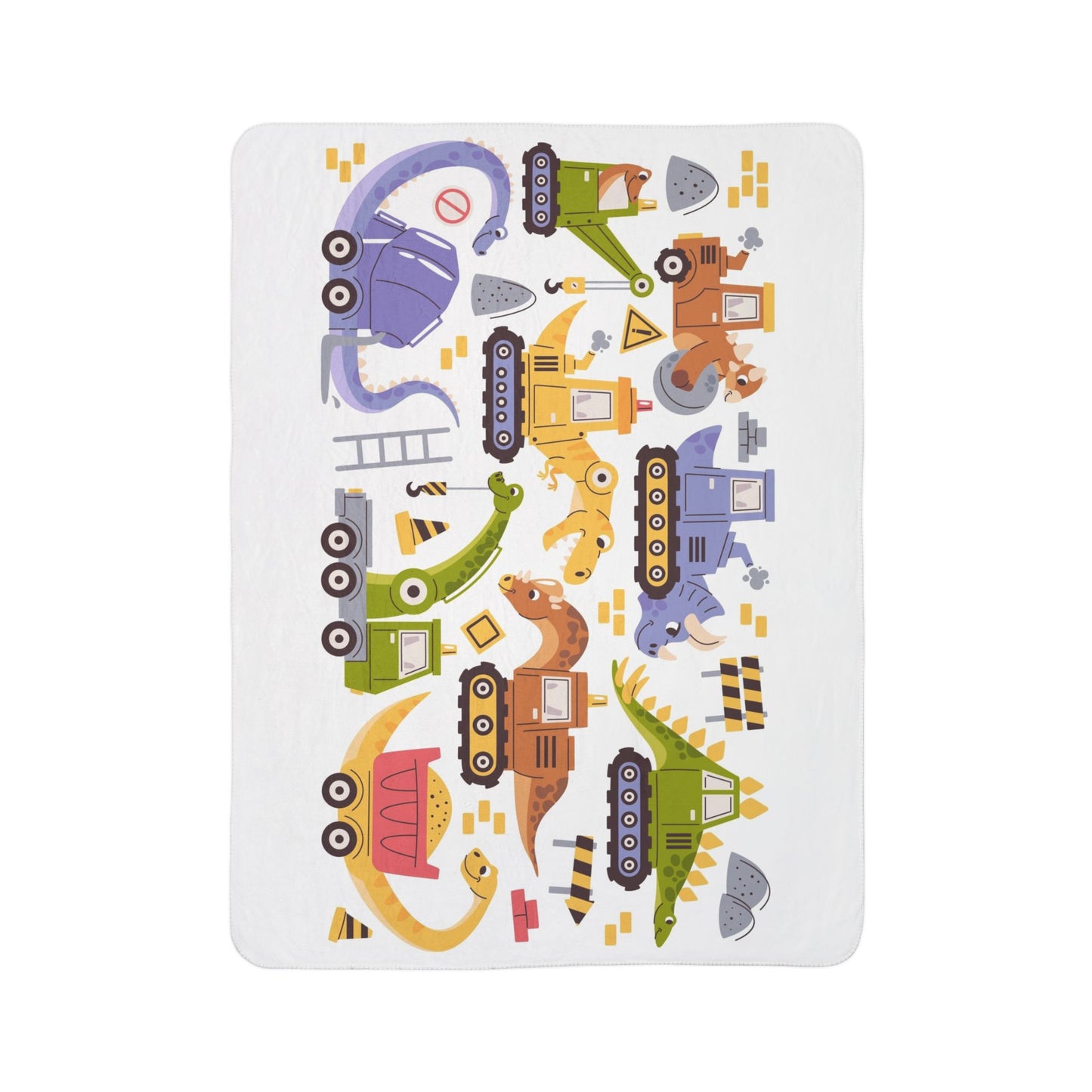 Kids’ Fleece Sherpa Blanket — Cute Construction Dino Trucks Pattern