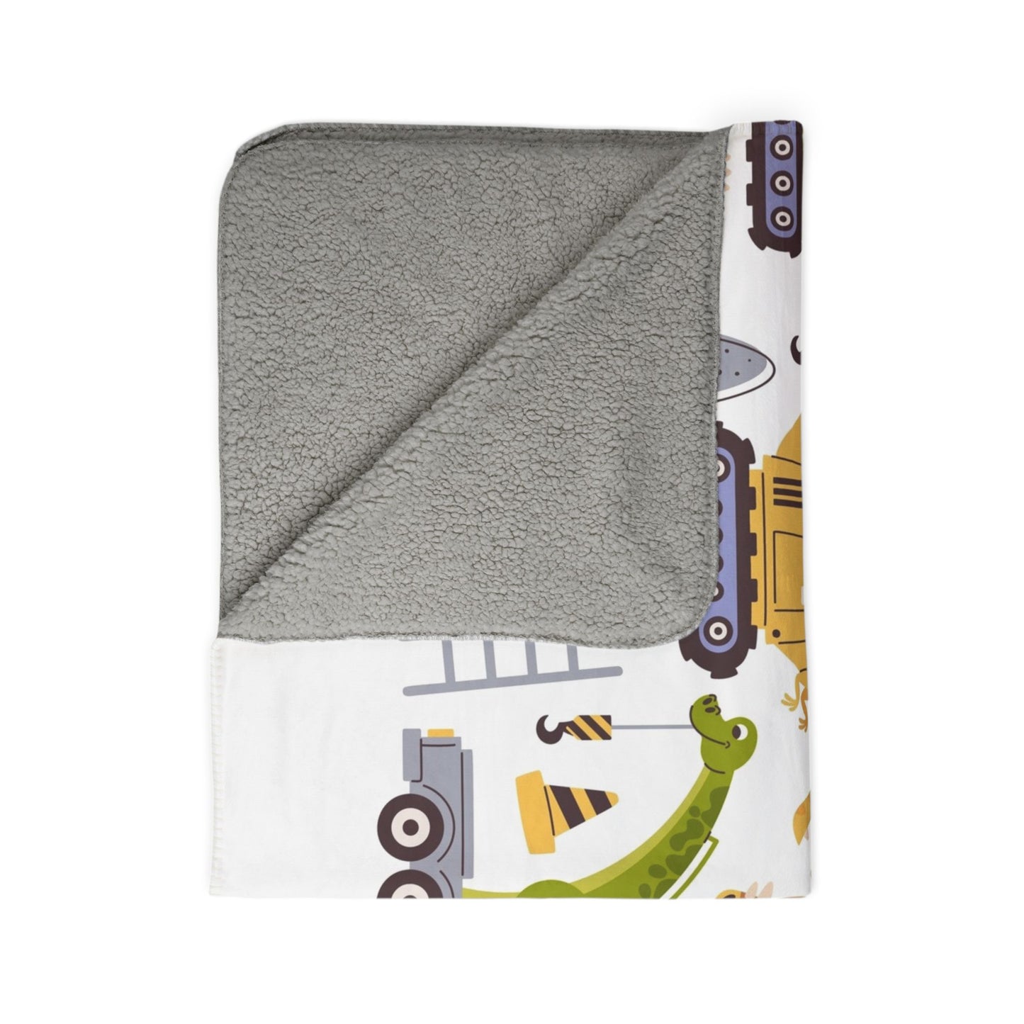 Kids’ Fleece Sherpa Blanket — Cute Construction Dino Trucks Pattern