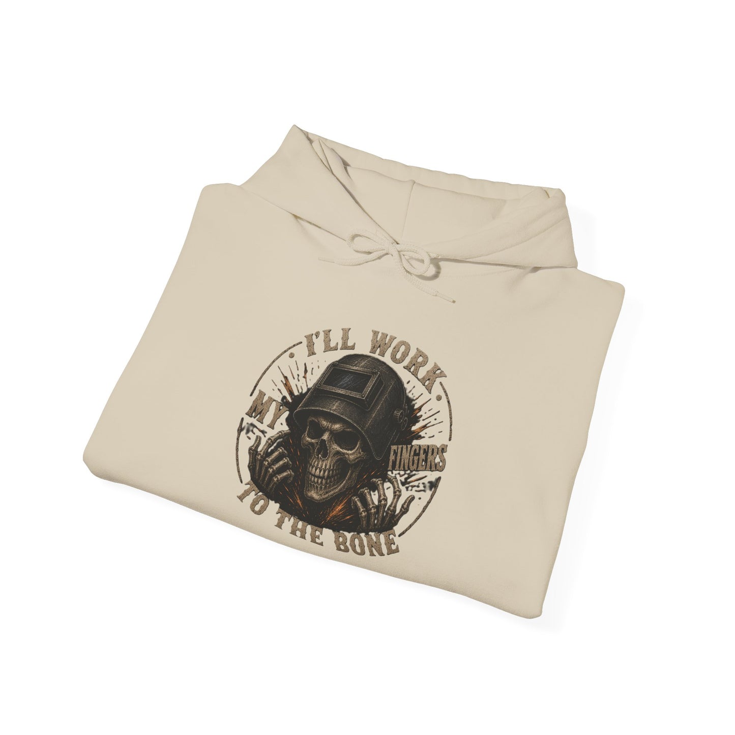 Hoodie — "I'll Work to the Bone" Vintage Skeleton Worker Pullover