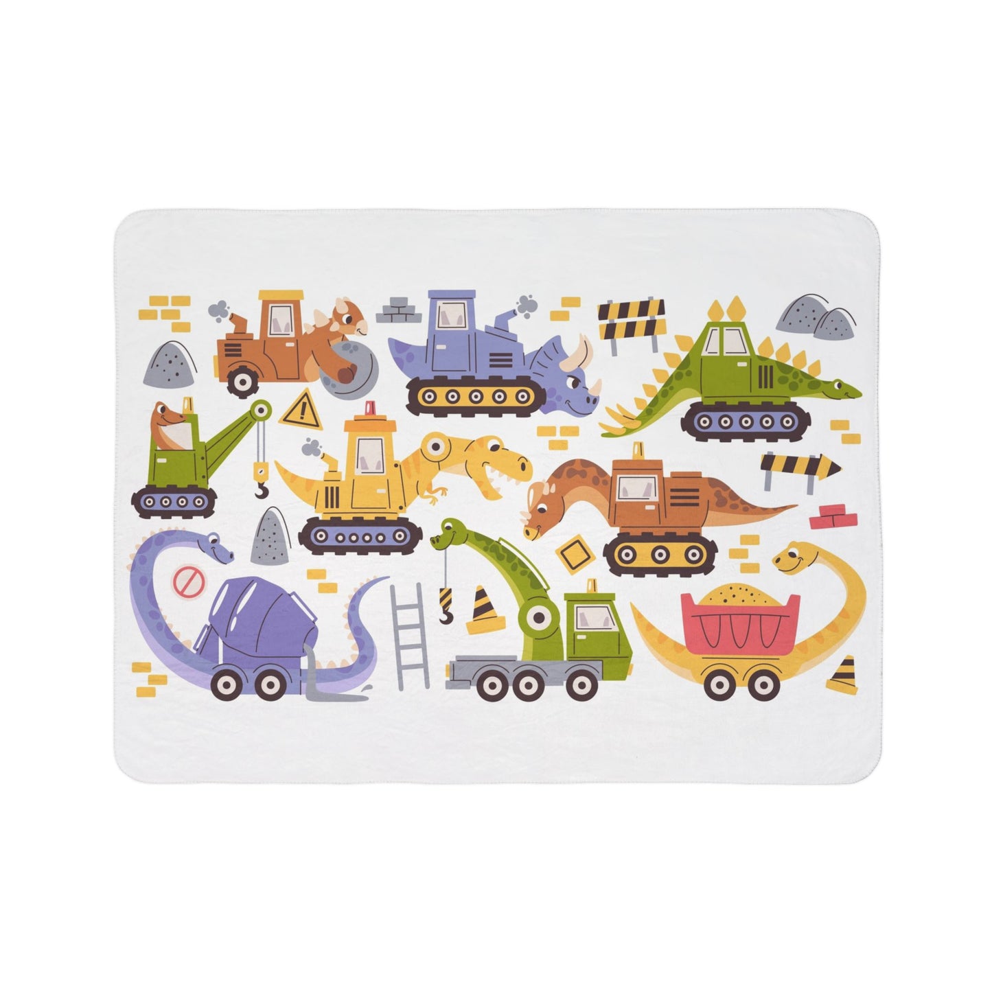 Kids’ Fleece Sherpa Blanket — Cute Construction Dino Trucks Pattern