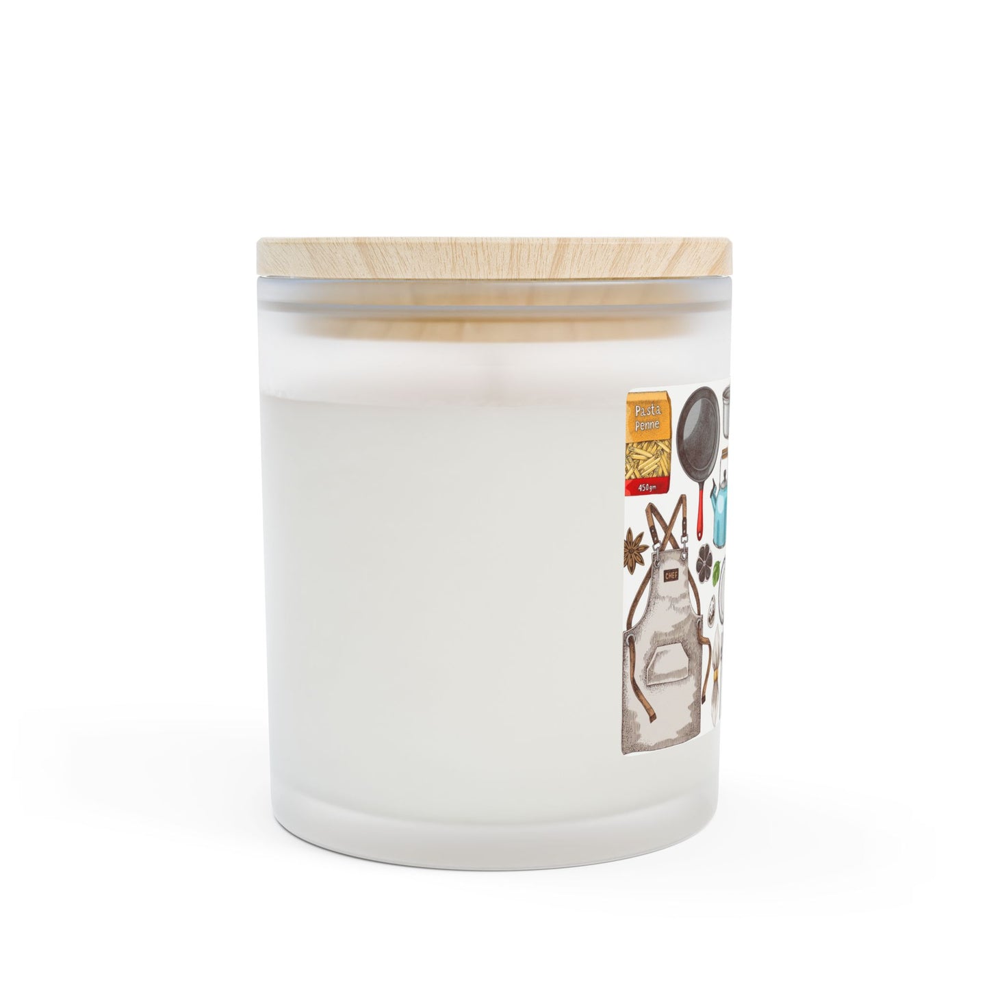 11oz Frosted Glass Candle — Kitchen Tools Illustration Scented Candle
