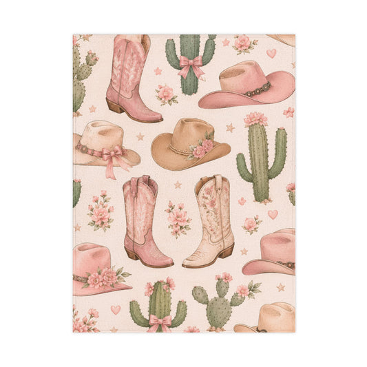 Western Themed  Toddler Blanket — Pink Cowboy Hat & Boot Nursery Throw