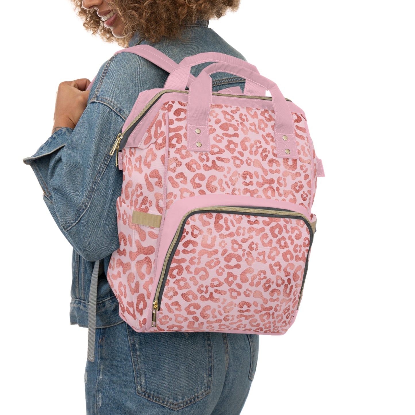 Pink Leopard Diaper Backpack — Multifunctional Baby Bag with Changing Mat