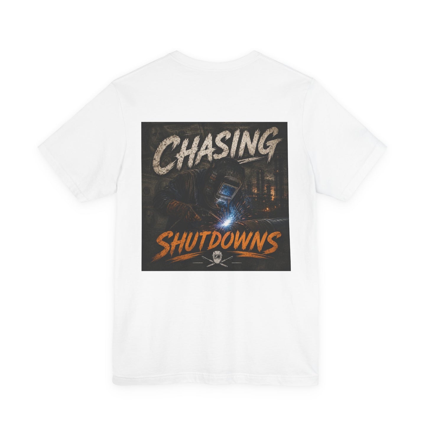 Chasing Shutdowns Graphic Tee — Industrial Welding Crew Shirt