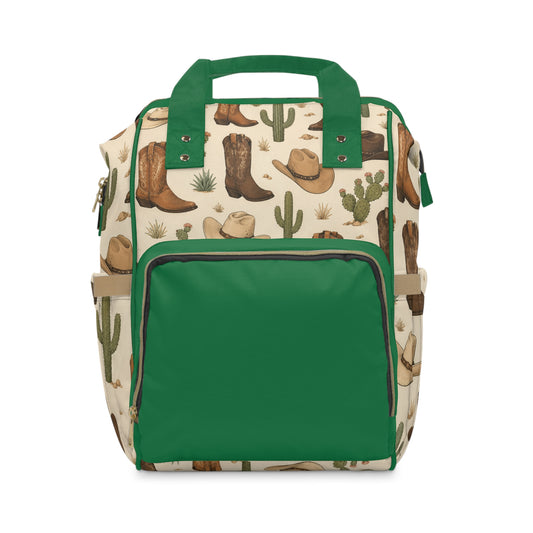 Cowboy Western Diaper Backpack — Multifunctional Baby Changing Bag with Cactus & Boot Print