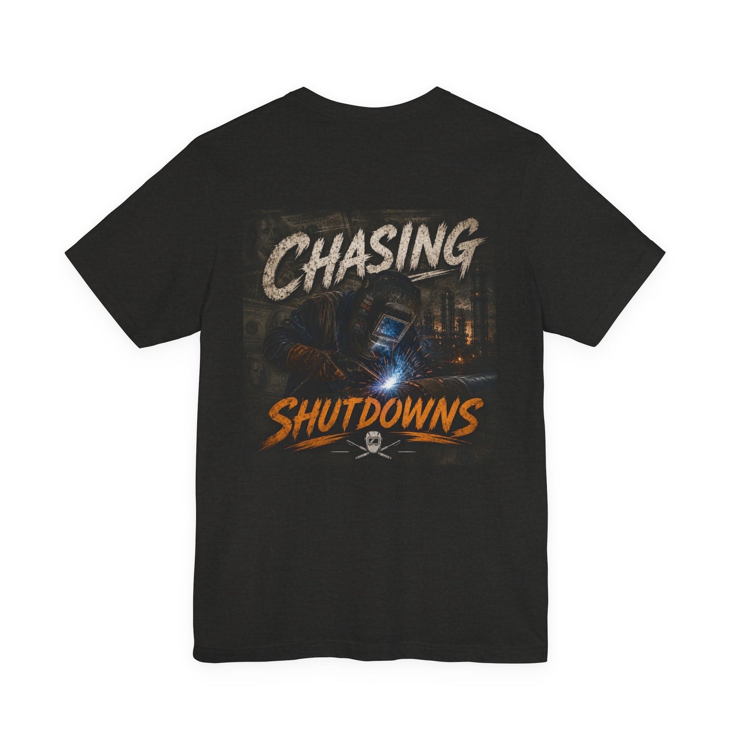 Chasing Shutdowns Graphic Tee — Industrial Welding Crew Shirt